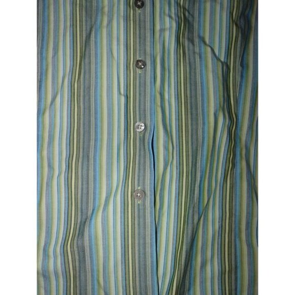 Talbots Women Striped ButtonUp Shirt 18 Blue Green LongSleeve Westerncore Preppy - Picture 2 of 6